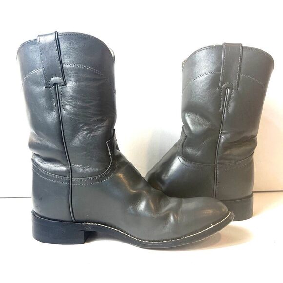 Justin Roper Gray Leather Cowboy Western Riding Casual Boots Mens Youth 4 D Shoe - Picture 3 of 11